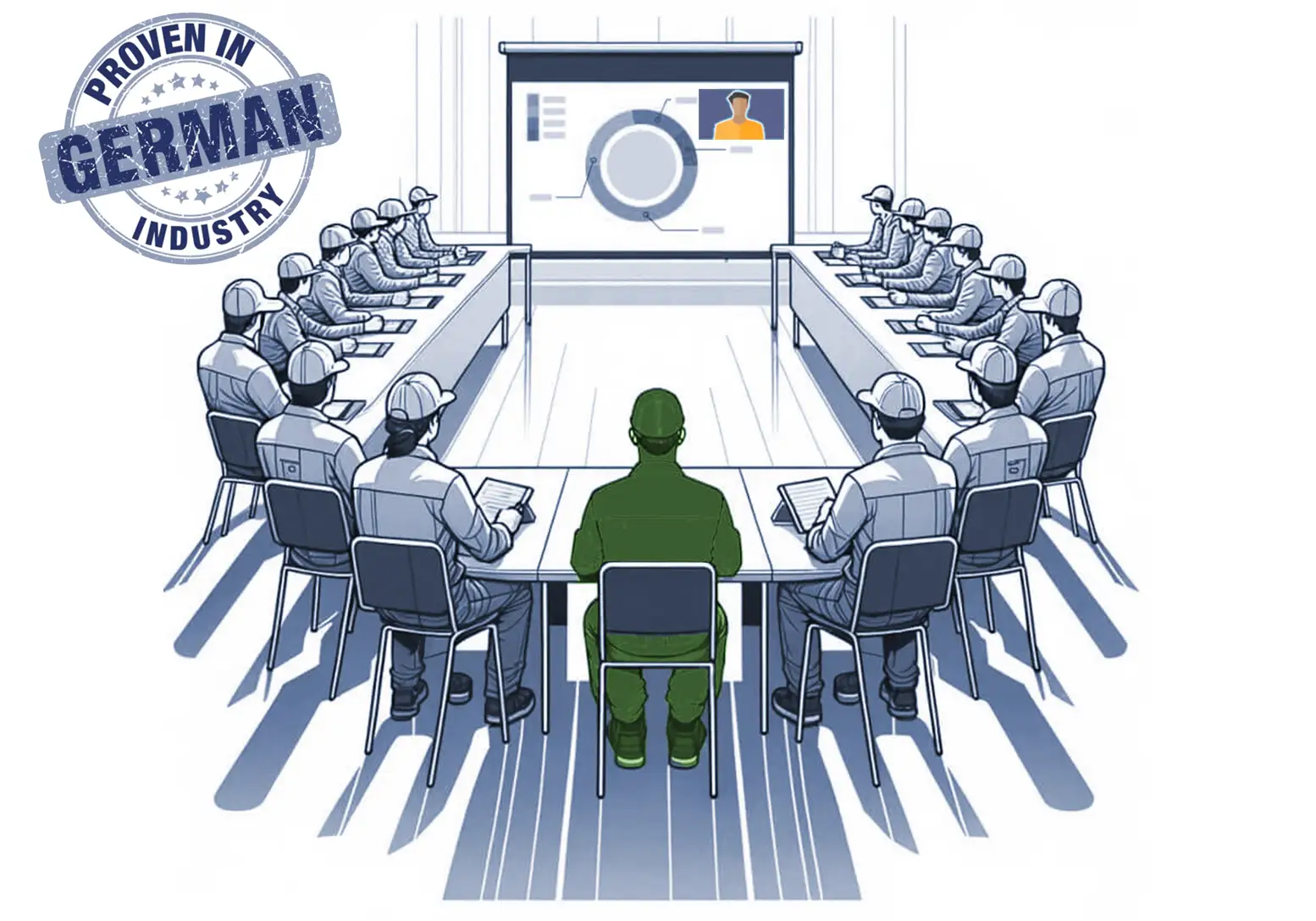 A remote expert or lecturer and an on-site attention guide